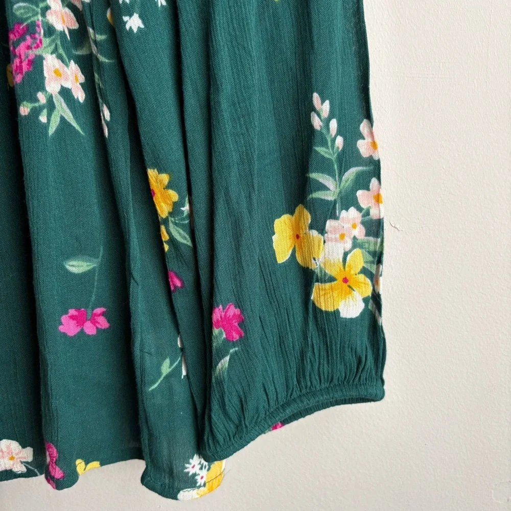 Old Navy Floral Peasant Blouse Women’s Medium Green Boho Long Sleeve Flowy Top - Picture 3 of 5